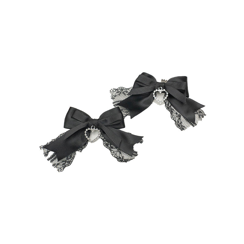 Jirai Kei Lolita Pink Black Bow Shoe Clips 21612:311862