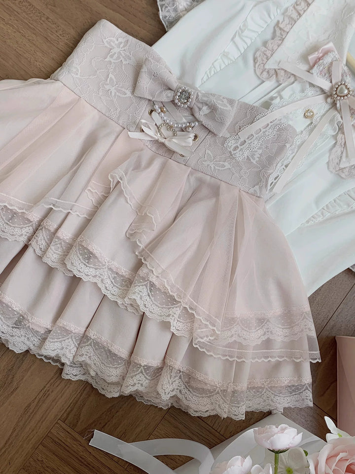 Jirai Kei Tiered Tuffles Skirt, Elastic High-Waist (L M S XL) 44587:814599