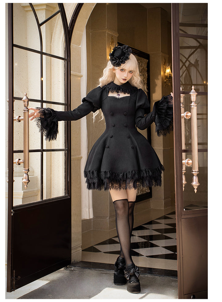 Black Gothic Lolita OP Dress with Removable Princess Sleeves 42492:742026