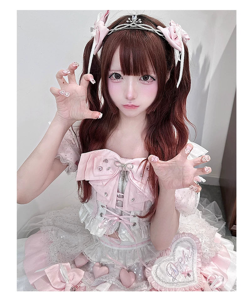 Chika Idol Outfit, Pink Heart-Decorated Top & Skirt 44770:827348