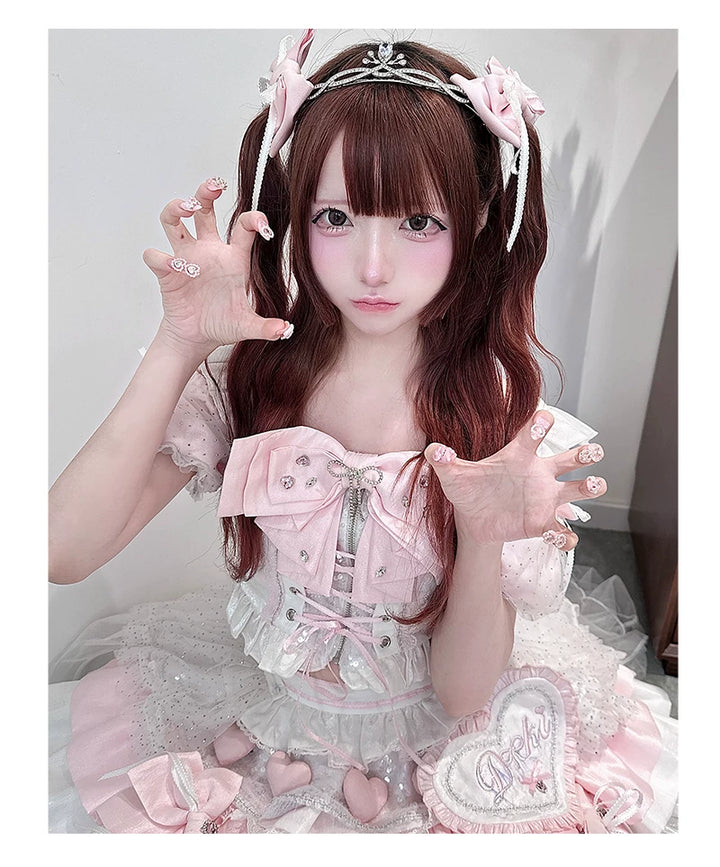 Chika Idol Outfit, Pink Heart-Decorated Top & Skirt 44770:827348