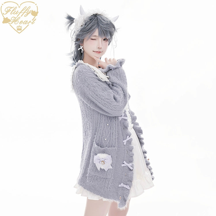 Jirai Kei Cardigan Faux Fur Sweater Long Version Top 40662:672002