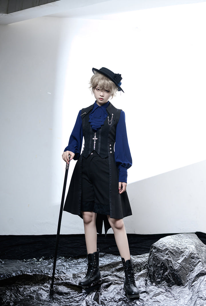 Ouji Lolita Shirt Black Blue Gray Blouse 35202:484209 35202:484209