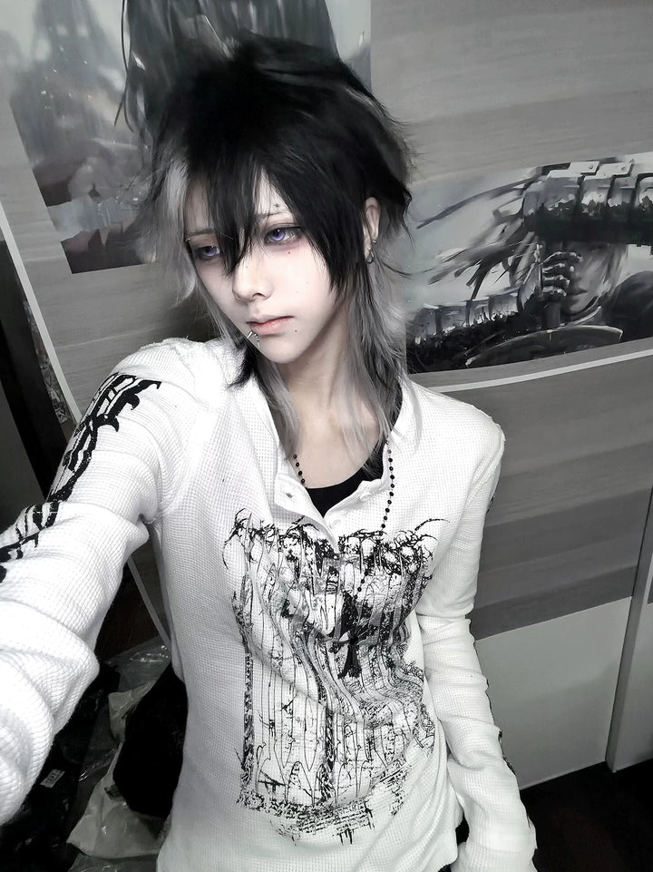 Gothic Printed Long Sleeve T-Shirt, Stretch Cotton 46066:874570