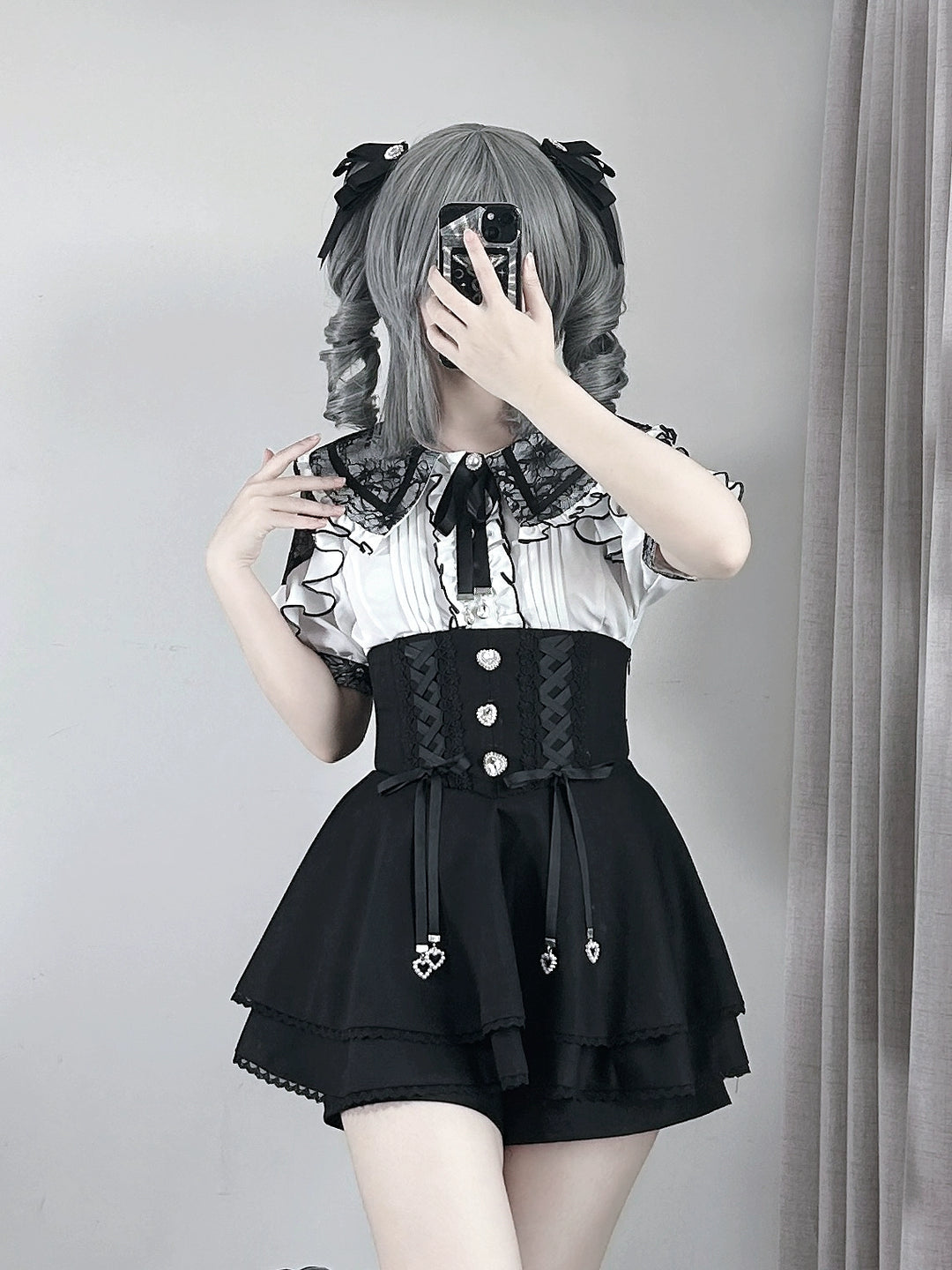 Chiffon Jirai Kei Blouse, Bow Collar 43784:785820
