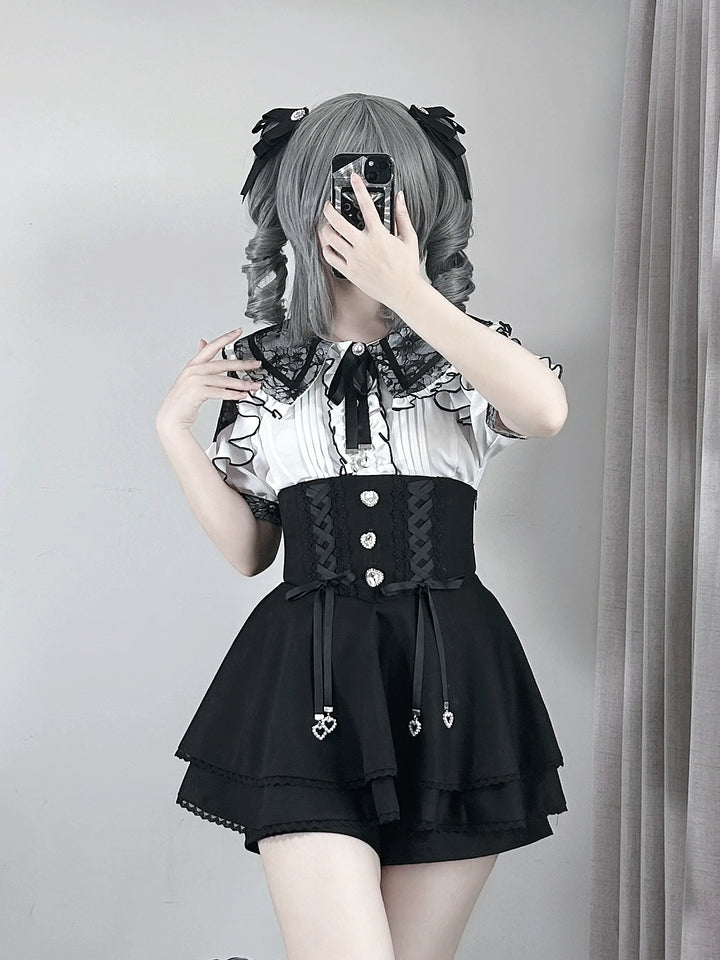 Chiffon Jirai Kei Blouse, Bow Collar 43784:785820