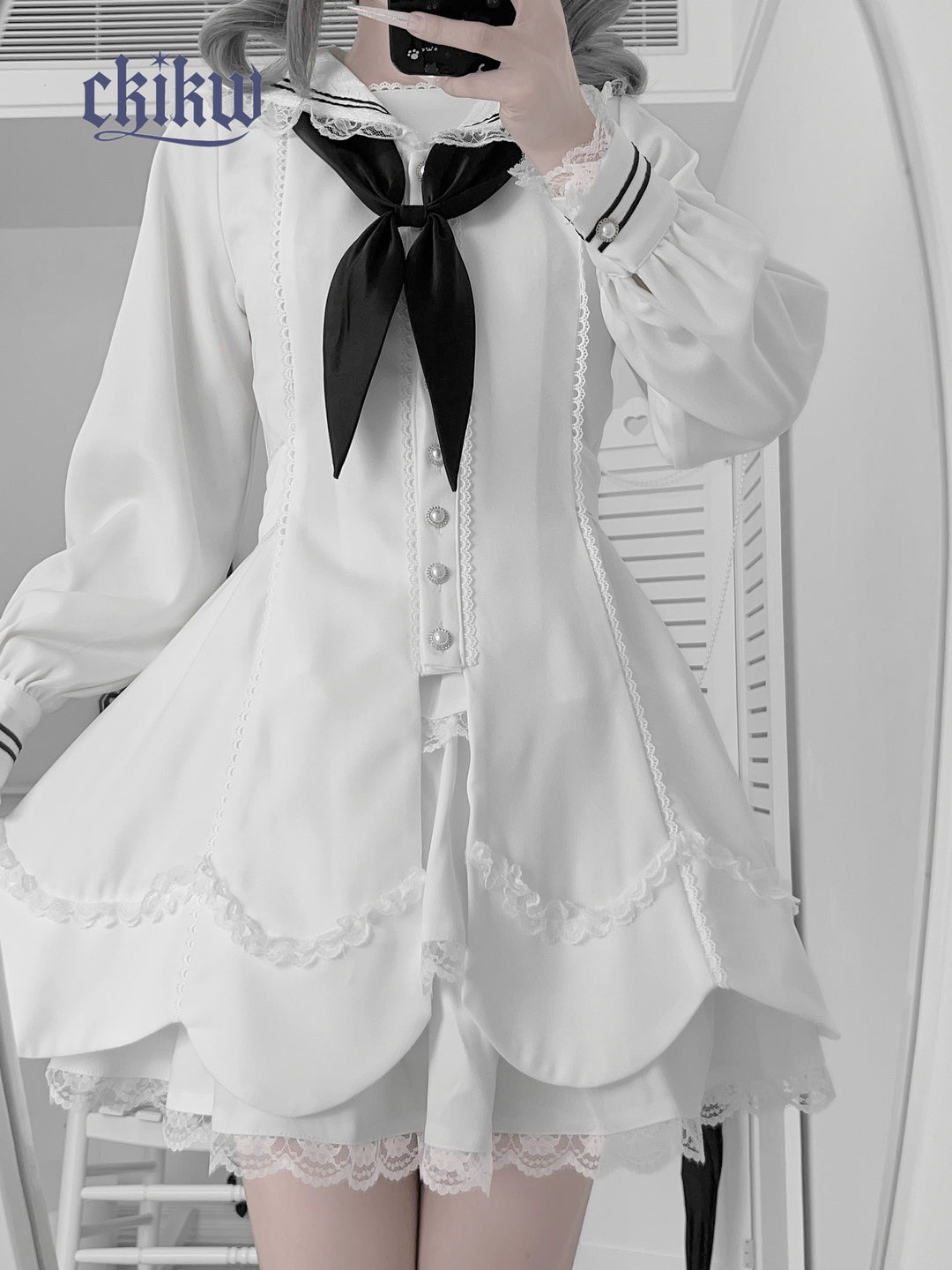 Sailor Collar Subculture Dress Set, Petal-Shaped Hem 43865:788521