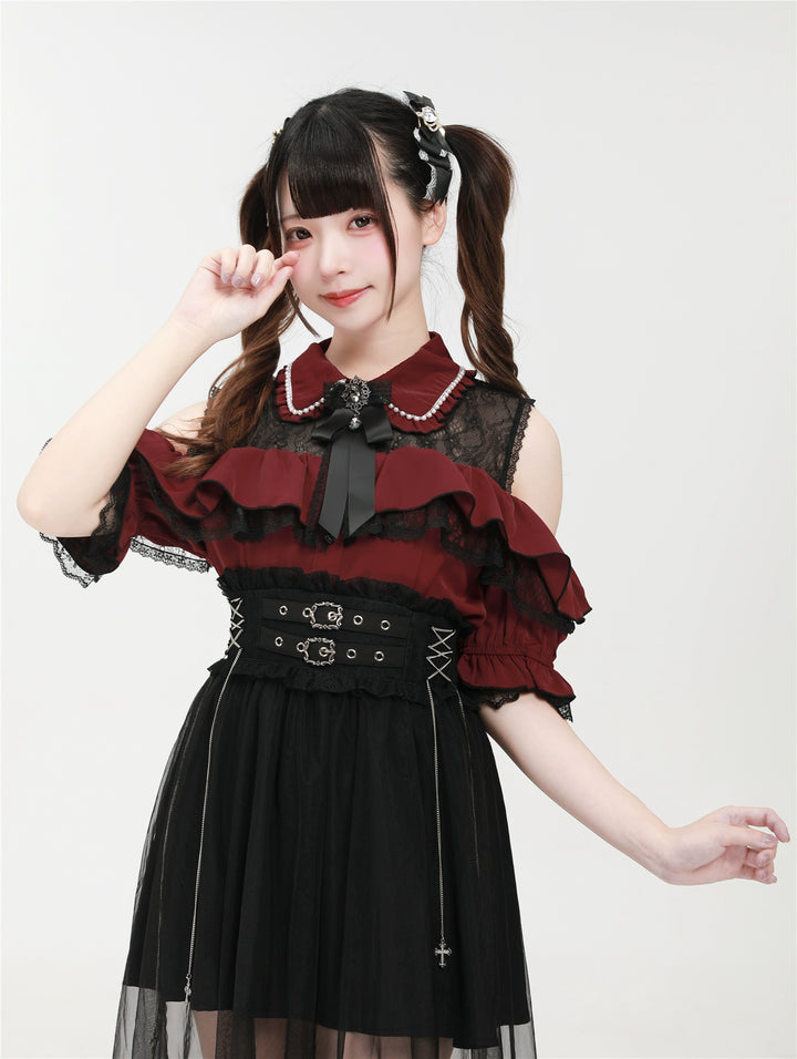 Jirai Kei Shirt with Bust Flounce Hem/Hidden Button (L M S XL) 43035:762517