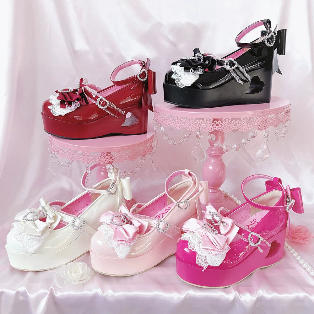 Old School Lolita High Platform Shoes, Heart Hollow Heel 44559:813879