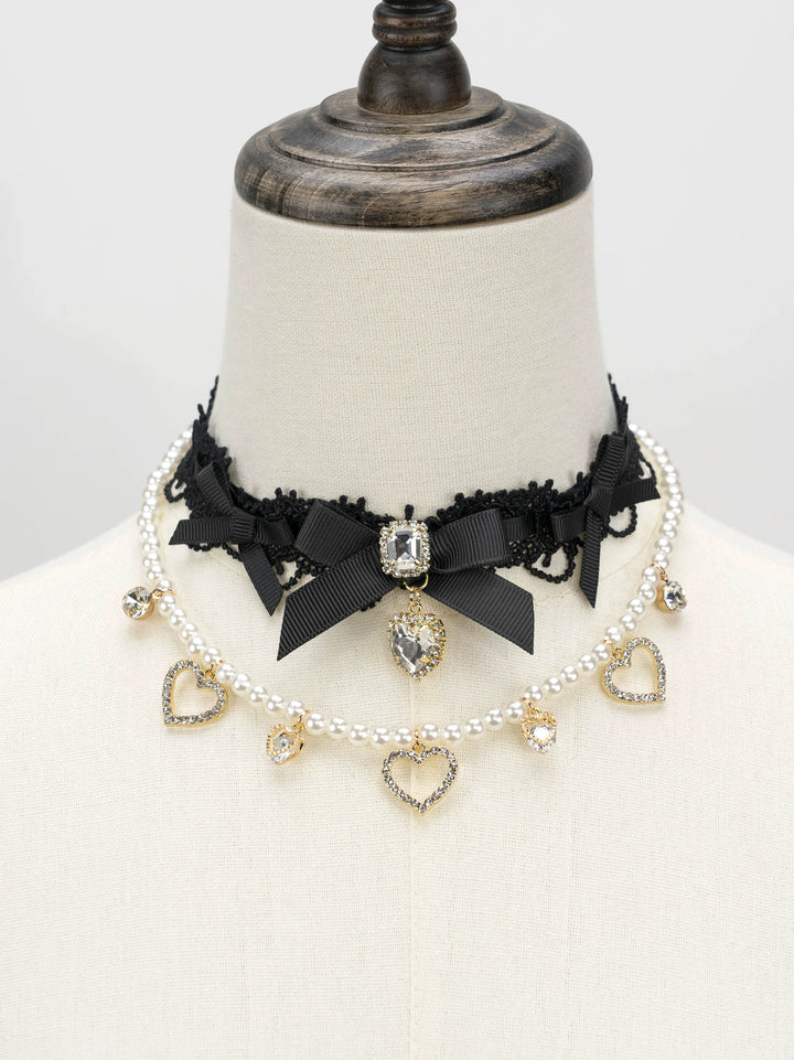 Jirai Kei Necklace Double-layered Pearl Rhinestone Choker 33806:446366