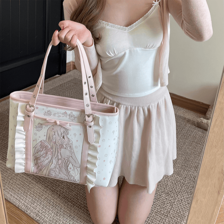 Kawaii Bag Pink Tote Bag Anime Girl Print Shoulder Bag 42229:733278