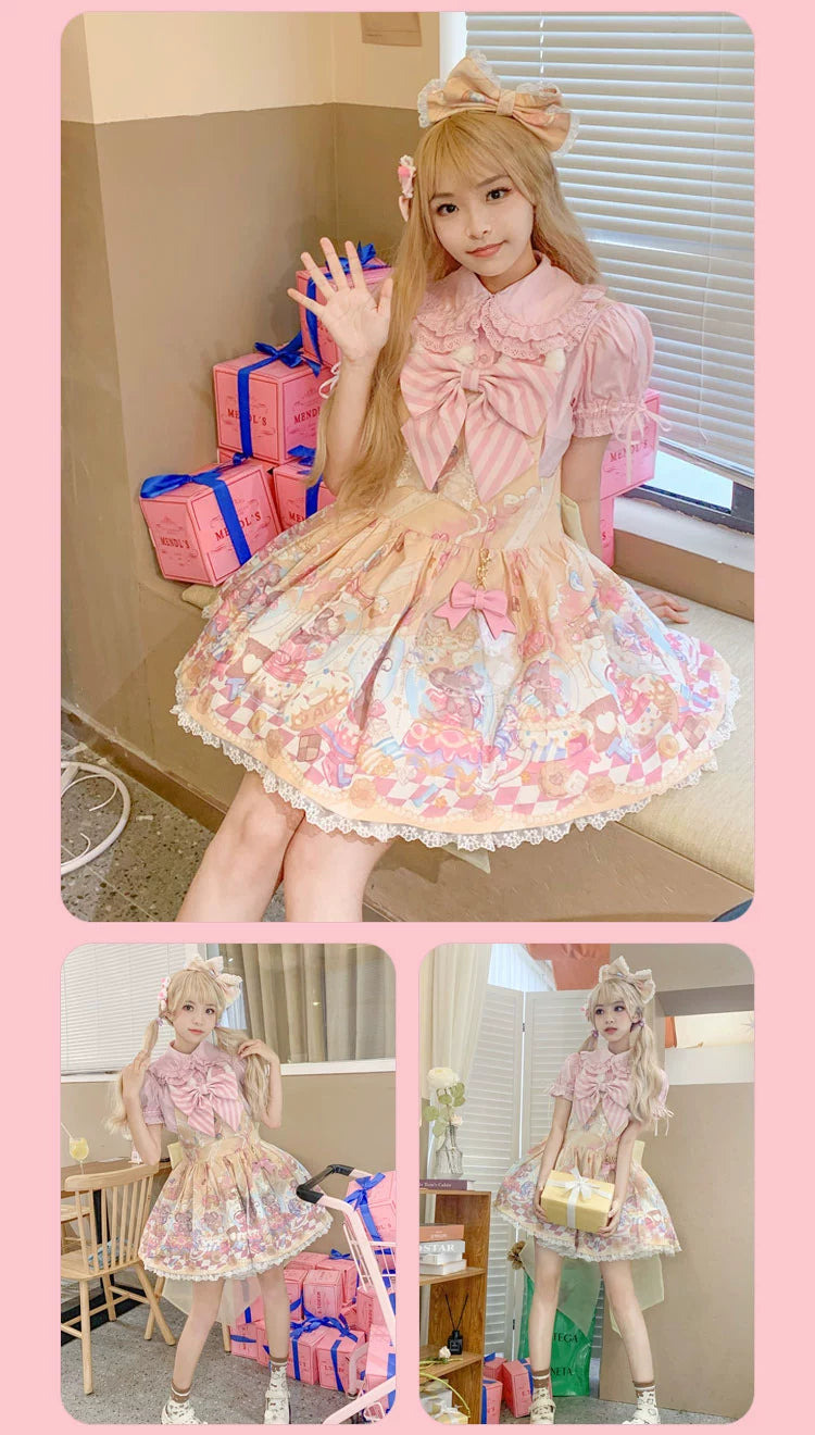 Fairy Kei Pink/ Blue Purple Yellow Coffee Lolita Dress 31732:365882 31732:365882