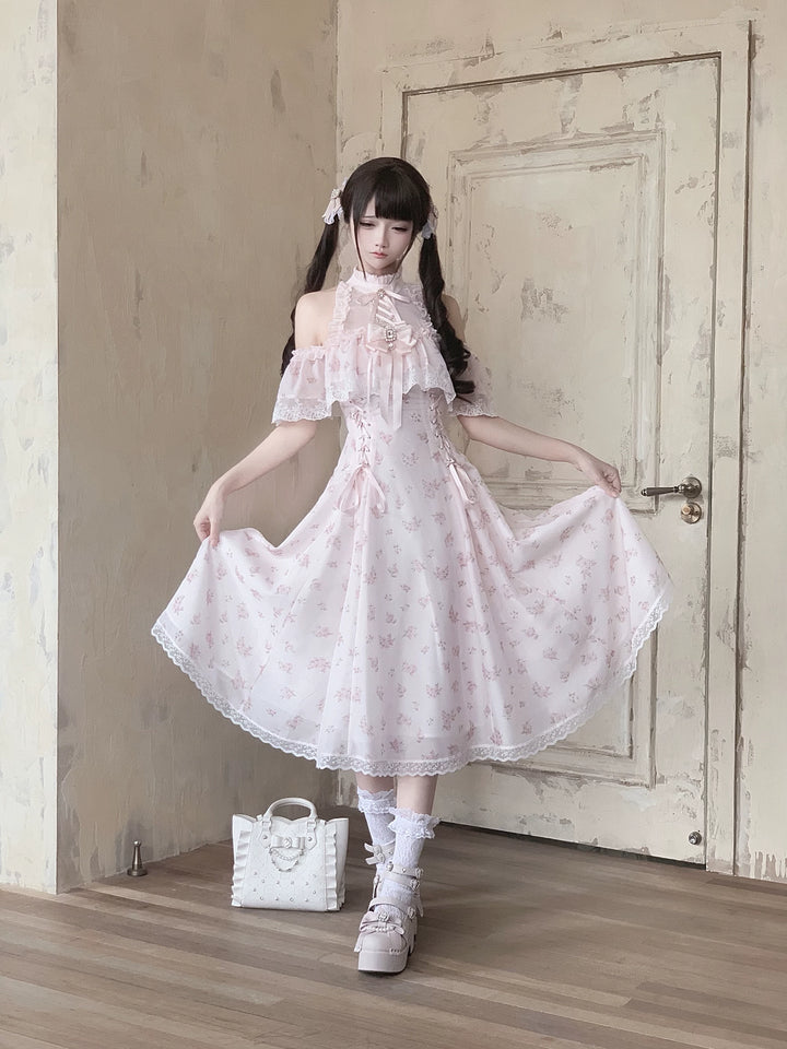 Seiso Kei Floral Print Long Dress, Open Shoulder 45360:847065
