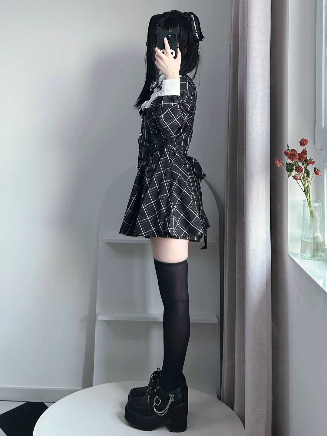 Jirai Kei Dress Set Long-sleeved Black Dress And Shorts 39532:628724