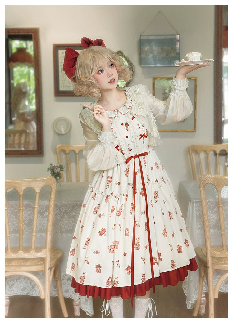 Pink Blue Lolita Dress Short Sleeve Lolita Dress Floral Tea Pot Print 37134:552466