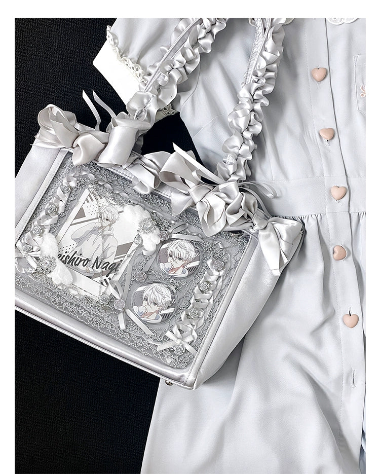 Elegant Satin Ita Bag, Rose-Inspired Ribbon & Clear Window 43230:773251