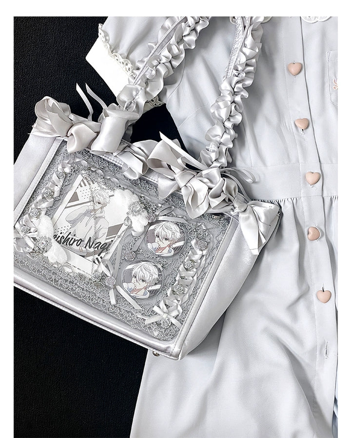 Elegant Satin Ita Bag, Rose-Inspired Ribbon & Clear Window 43230:773251