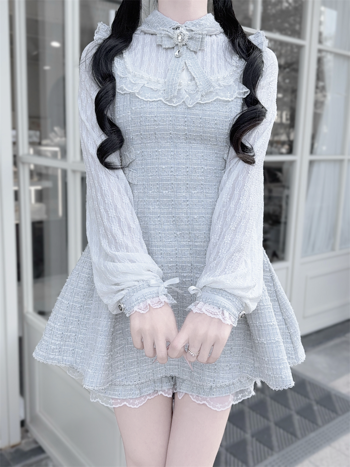 Tweed Ryousangata Dress Set, Elastic Waisted Shorts 44144:797208