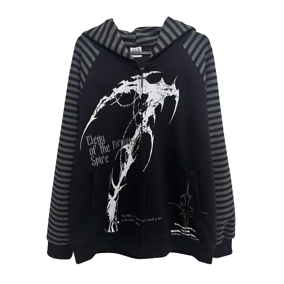 Subculture Hooded Scythe Print Coat, Side Pocket 45269:844571