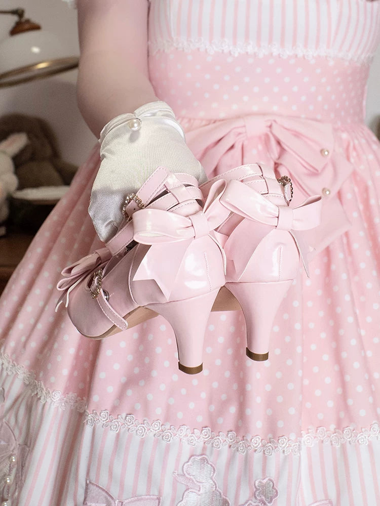 Classic Lolita Pointed Toe High Heels, Pearl-Like & Rhinestone 45841:864880