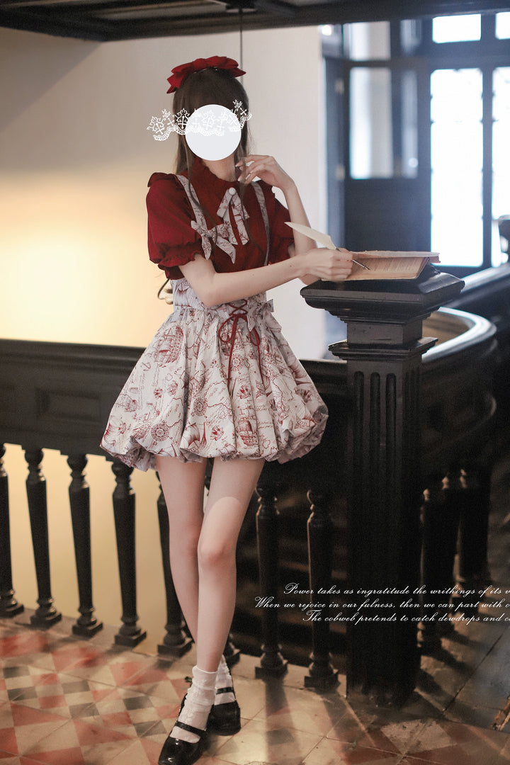Classic Lolita Dress Jacquard Bud Salopette + Blouse + Bloomers 42920:757801