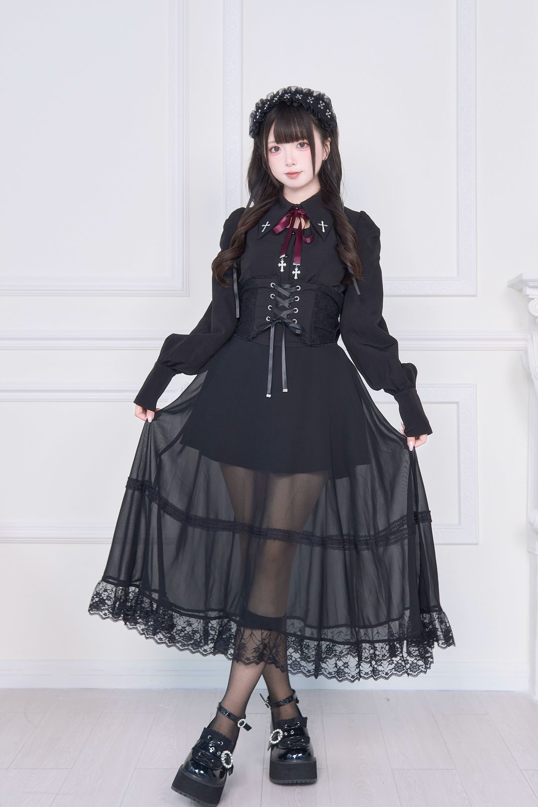Jirai Kei Skirt Outfit, Cross Embriodery (L M) 43942:790168