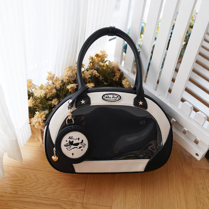 Adorable Itabag Dog Frisbee Crossbody Bag Embroidered Bag (Black) 38892:642342