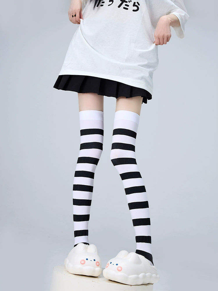 Jirai Kei Stockings Thigh-High Socks Striped Knee Socks 36540:541316 36540:541316