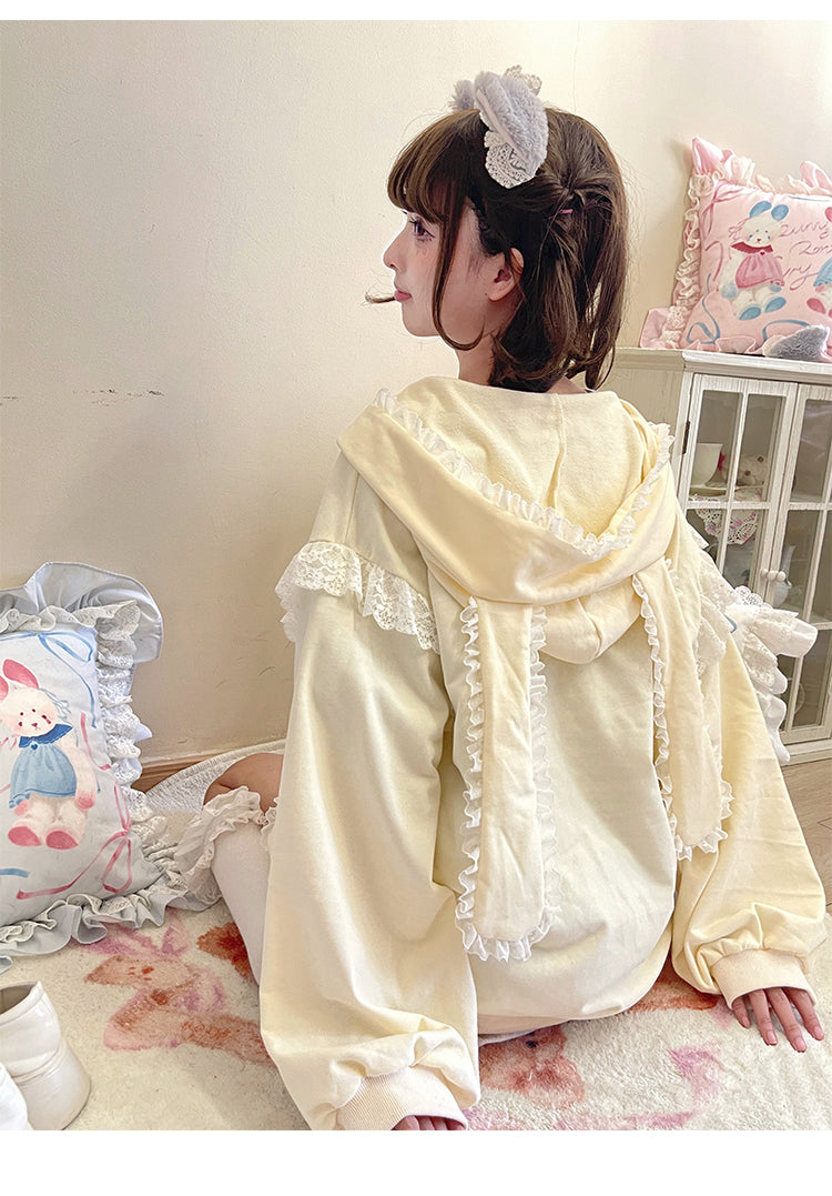 Fairy Kei Bunny Ears Hoodie Lace Coat Multicolor 22654:345474