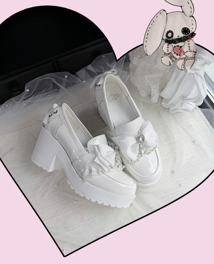 Jirai Kei Heeled Shoes, Pearl Chain and Cross Details 45695:860653