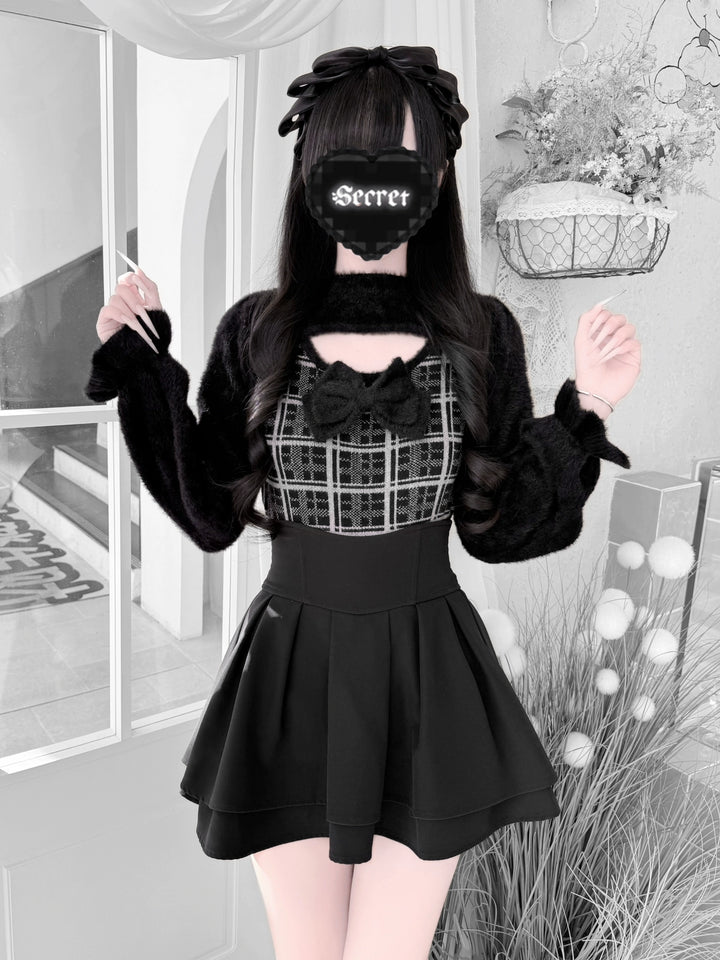 Jirai Kei Chest Cut-Out Sweater, Faux Mink Plush 44155:797205