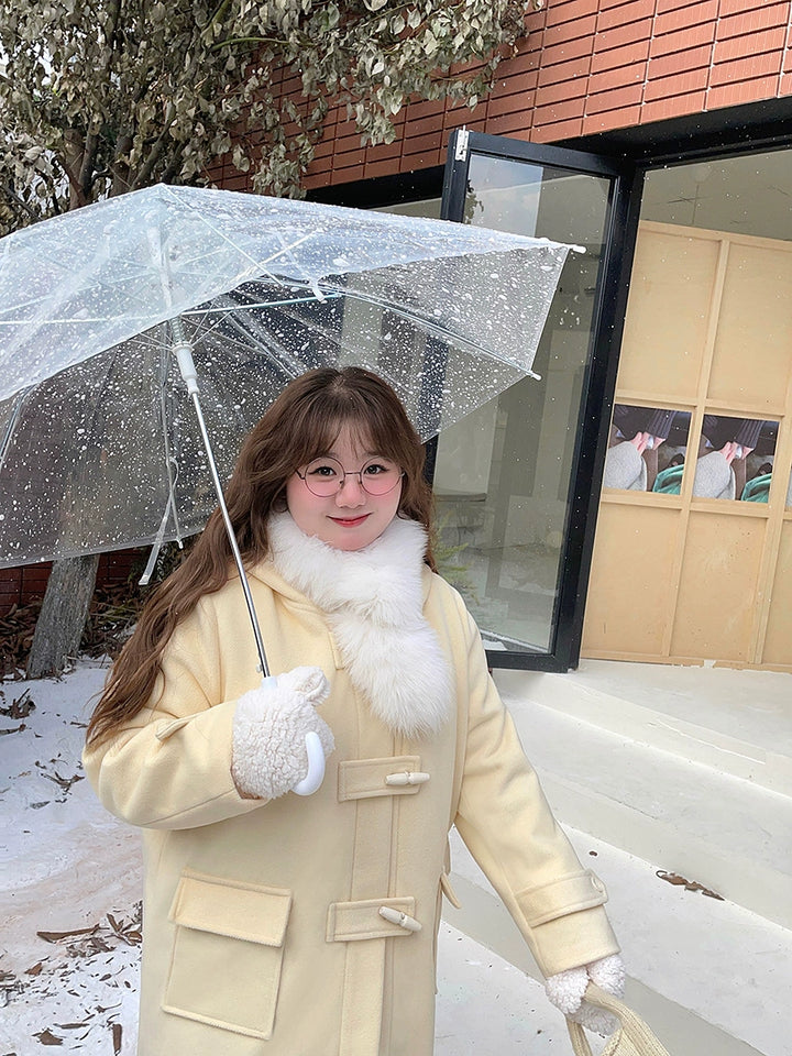 Plus Size Cream Yellow Woolen Coat Preppy Style 29902:364906 29902:364906