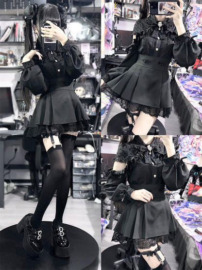 Jirai Kei Skirt Chinese Style High-Waisted Black Mini Skirt 34504:462130