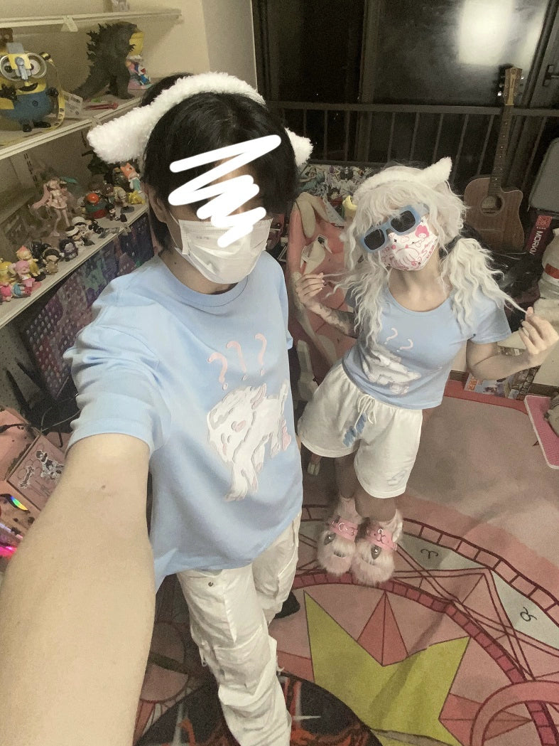 Kawaii Blue Pink Couples T-Shirt 29202:338800 29202:338800