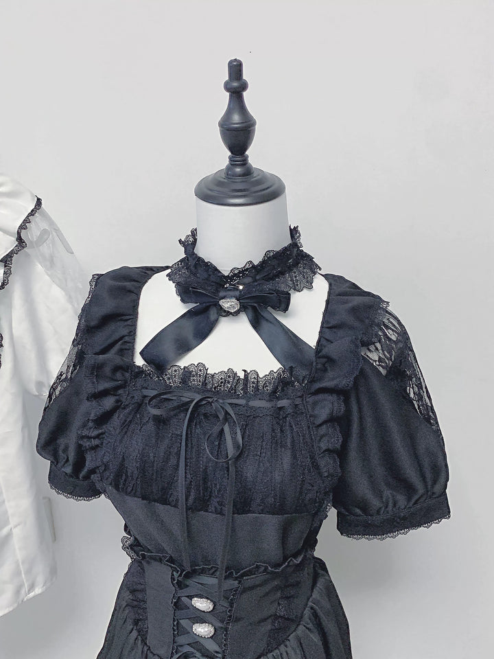Black / White Jirai Kei Blouse + High-Waisted Skirt (2XL 3XL L M S XL) 43001:761583