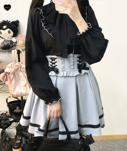 Jirai Kei Skirt High Waist Lace Up Skirt With Bow Tie 31860:396634