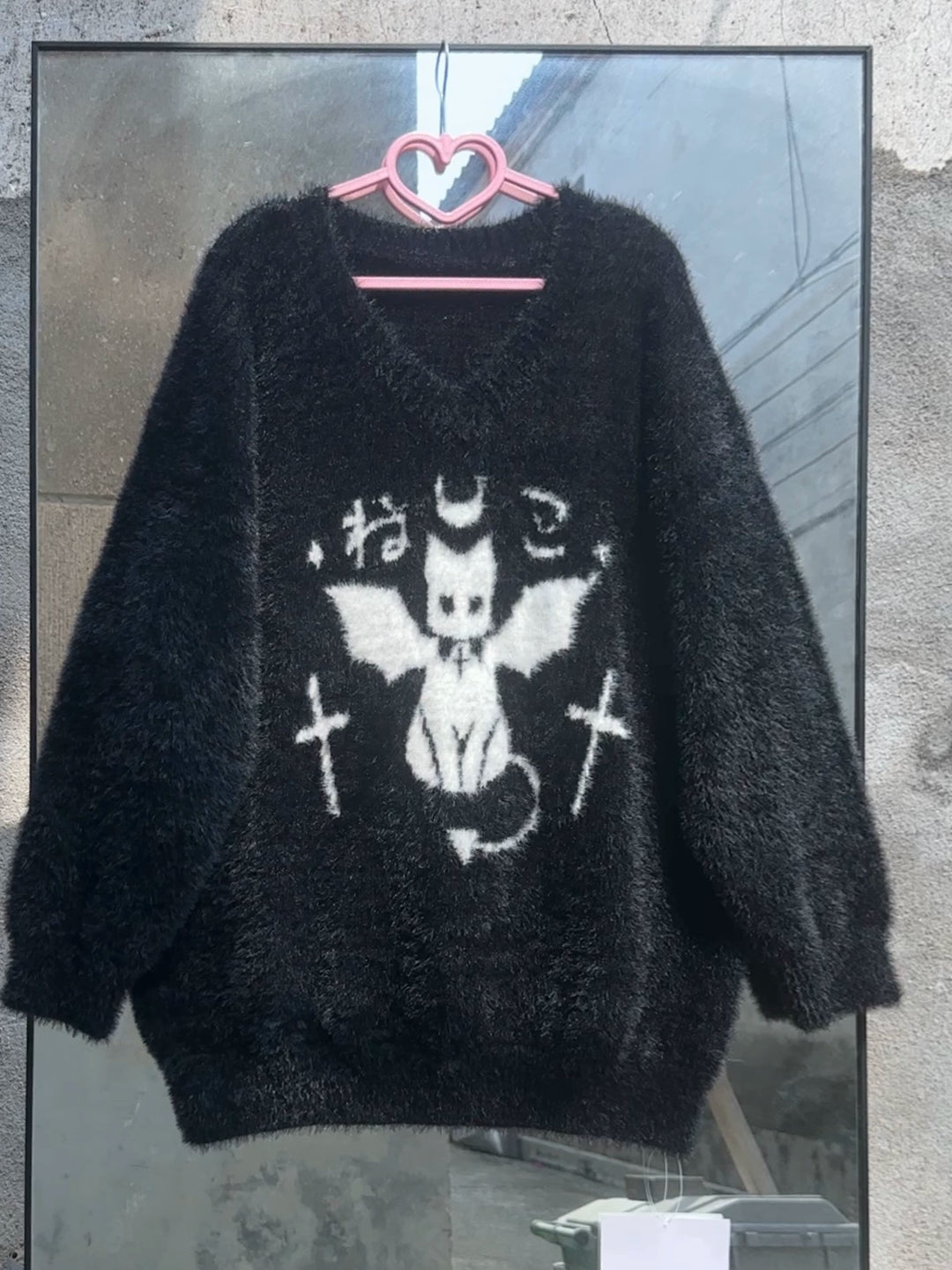 Yami Kawaii Sweater Devil Cat Black Loose Warm Top 39738:640326