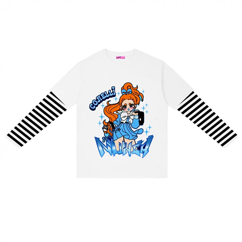 Punk Top Y2K Shirt False Two Striped Long Sleeve T-shirt