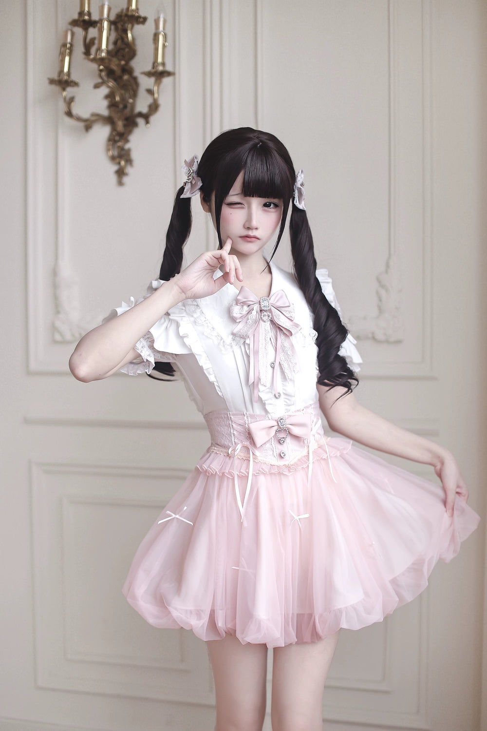 Ryousangata High-Waist Tulle Skirt, Bubble Hem (L M S XL) 45195:840458