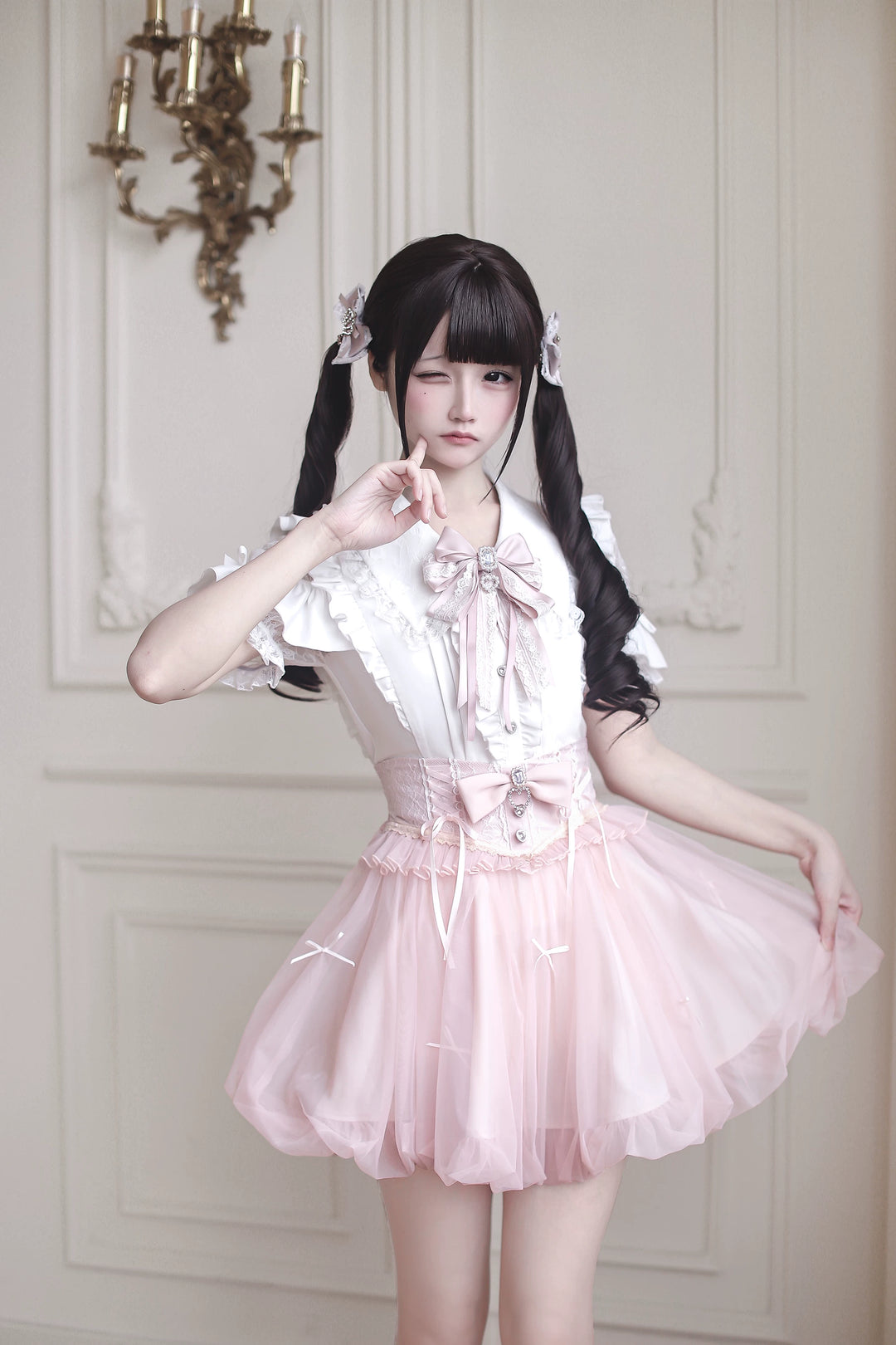 Ryousangata High-Waist Tulle Skirt, Bubble Hem (L M S XL) 45195:840458