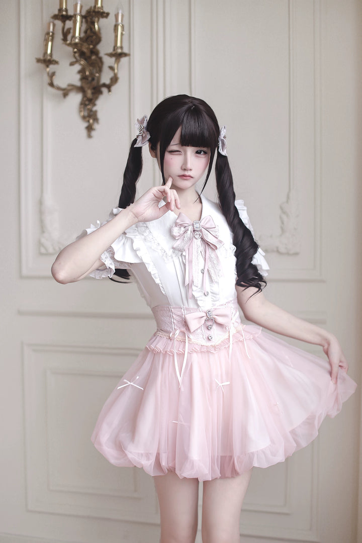 Ryousangata High-Waist Tulle Skirt, Bubble Hem (L M S XL) 45195:840458