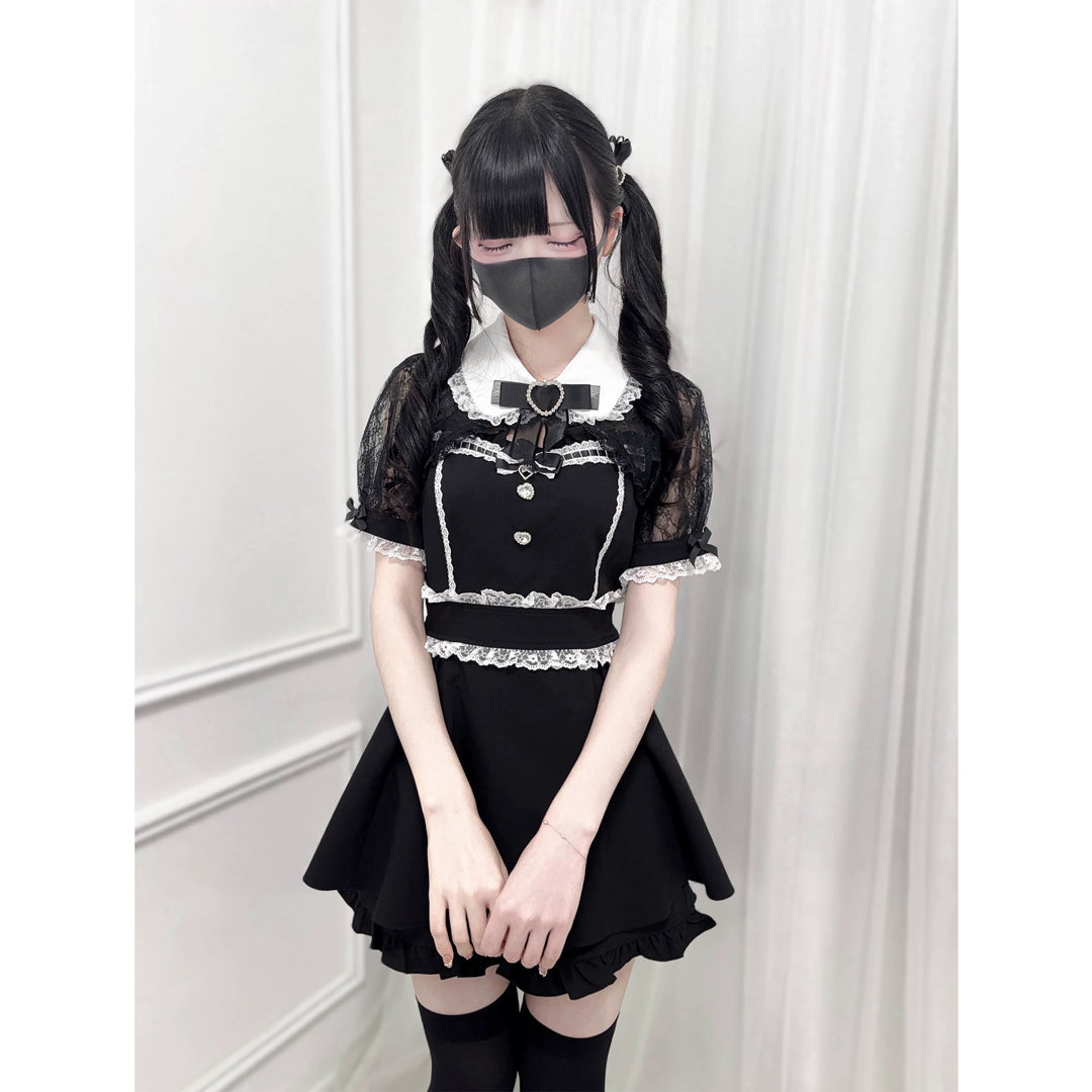 Jirai Kei Lace Shawl Dress Set, Rhinestone Details 43567:779735