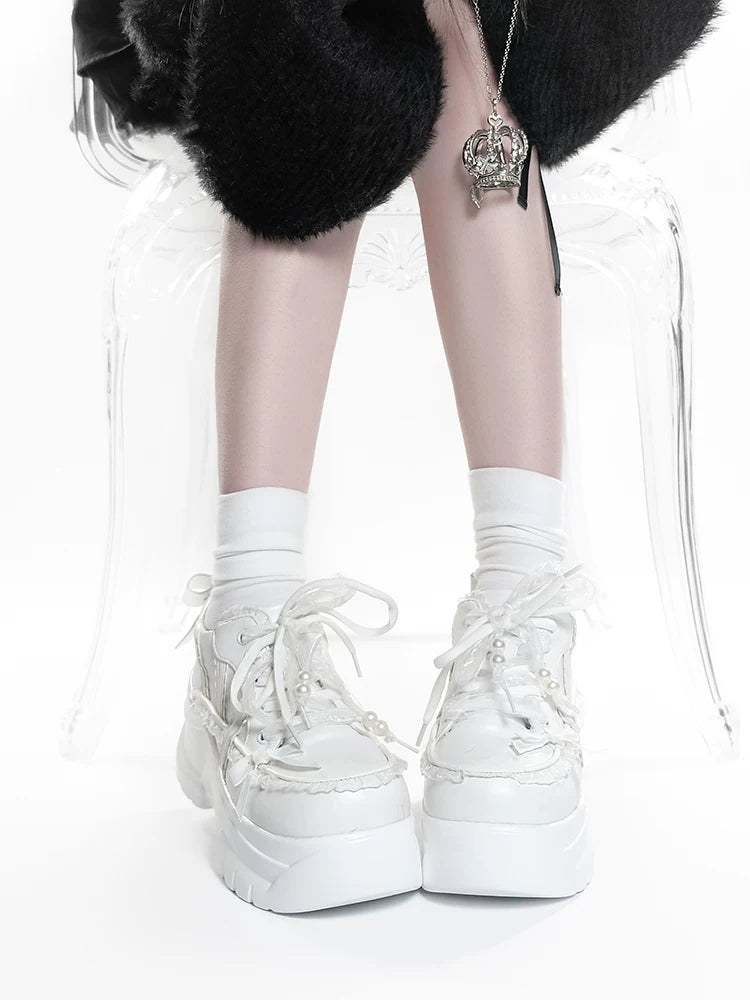 Jirai Kei High Platform Shoes, Lace Details 45748:861607