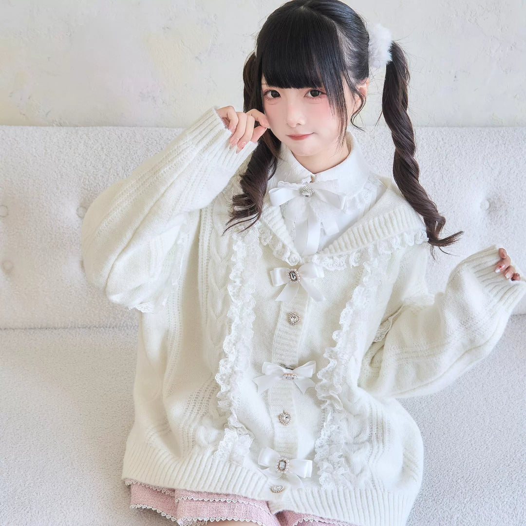 Jirai Kei Sweater Lace Sailor Collar Cardigan With Bows 41682:710154