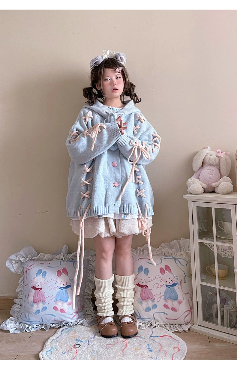 Kawaii White Pink Blue Cardigan Bunny Ears Sweater Coat 22658:345286 22658:345286