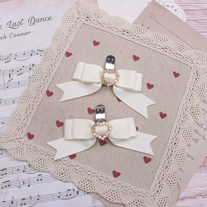 Jirai Kei Bowknot Shoe Clips, Heart Rhinestones 45069:833568