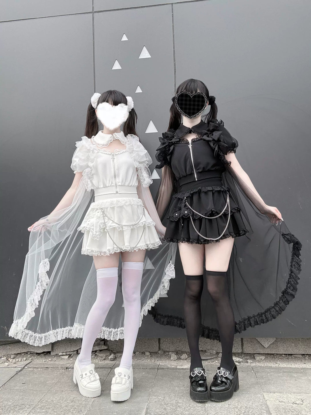 Jirai Kei Skirt & Zip-up Top, Tulle Vest 45009:838760