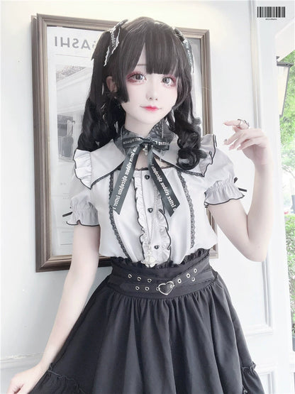 Black Jirai Kei Skirt Heart Buckle Cross-Strap Overalls (L M S XS) 31996:397318