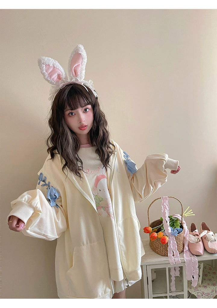 Pastel Oversized Hoodie Blue Apricot Bunny Ears Sweatershirt 22656:344322 22656:344322