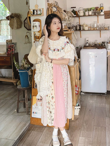Mori Kei Cottagecore Dress Floral Dress Lantern Sleeves Dress 36216:524312